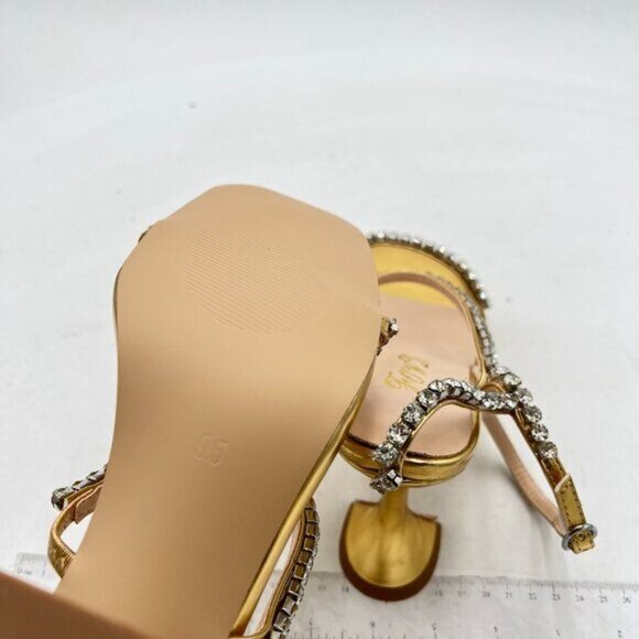 FOWT Fashion Leather Classic Square Toe Crystal Ankle Strap Flared High Heels El - Picture 6 of 8